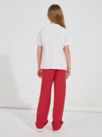 ⁦طقم مكون من تيشرت وبنطلون مطبوع عليه Happy Girl'S Day للبنات بعمر 8 سنوات من ستايلي، لون احمر⁩ - الصورة ⁦6⁩