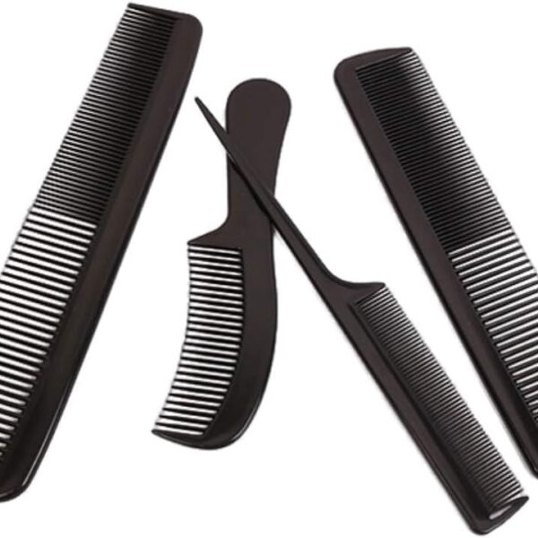 اليكدون مجموعة امشاط تصفيف الشعر، امشاط حلاقة احترافية للنساء والرجال، مشط تصفيف شعر مضاد للكهرباء الساكنة ومقاوم للحرارة، 4 قطع، مشط للشارب، مشط تصفيف عام (اسود)