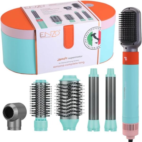 مجموعة تصفيف الشعر الاحترافية من 1 بيل، فرشاة هواء ساخن بالاشعة تحت الحمراء، اخضر مينت ومرجاني، ملحقات قابلة للتبديل 6 في 1، مجموعة كاملة للعناية بالشعر الطويل، موديل EN-4133