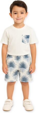 طقم ملابس قطن للاولاد من لواي | زي فاخر مع تي شيرت وشورت انيق | ملابس قطنية مريحة للاطفال | ارتداء يومي للاولاد (ناعم وخفيف الوزن)