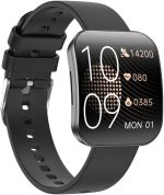 ⁦سوانك ساعة ذكية للياقة البدنية بشاشة منحنية رفيعة للغاية مع مراقب لمعدل ضربات القلب، شاشة ملونة 1.7 انش، سوار سيليكون اسود، تتبع النشاط، مستشعر درجة الحرارة، ساعة ذكية رياضية رقمية (اسود)⁩ - الصورة ⁦2⁩