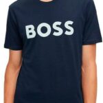 تي شيرت من القطن وقماش الجيرسي بطبعة من المطاط للوجو العلامة التجارية من بوس