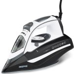 جيباس مكواة بخار سيراميك، تحكم في درجة الحرارة، لوحة نعل سيراميك Gsi24025، وظيفة التنظيف الذاتي الرطب والجاف انفجار بخار قوي 400 مل، خزان مياه ضمان لمدة عامين، بني، 3000 واط