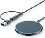 جي سوكس شاحن لاسلكي لماج سيف، شاحن مغناطيسي متوافق مع ايفون 16/16 برو/16 بلس/16 برو ماكس/ايفون 15 برو ماكس بلس/ايفون 14 13 12، قاعدة شحن لاسلكية من ماج تشارجر (ازرق)