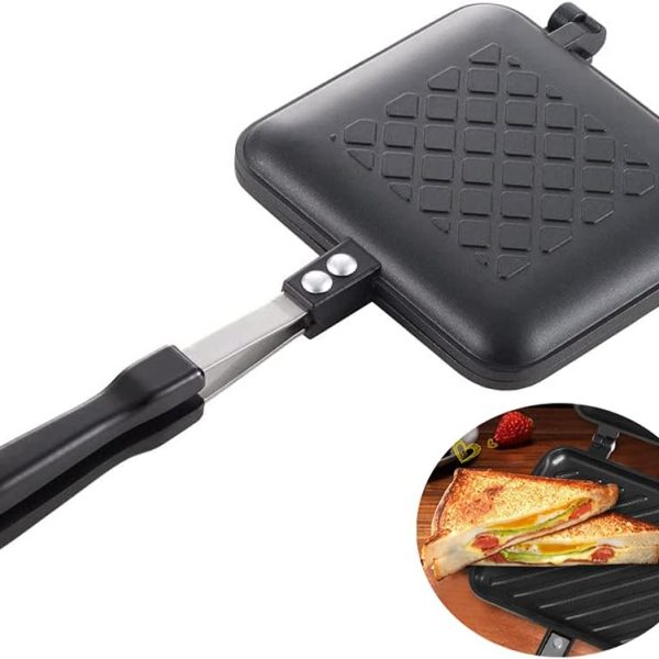 ماكينة تحضير الخبز المحمص على الموقد بطلاء مانع للالتصاق من ان سي - اسود