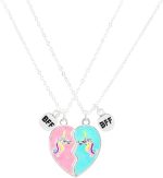 قلادة ميلبيز من يلو تشايمز للبنات والاطفال افضل صديق بقلادة على شكل قلب، قلادة مغناطيسية متطابقة على شكل قلب، قلادات بي اف اف للبنات والاطفال