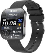 سوانك ساعة ذكية للياقة البدنية بشاشة منحنية رفيعة للغاية مع مراقب لمعدل ضربات القلب، شاشة ملونة 1.7 انش، سوار سيليكون اسود، تتبع النشاط، مستشعر درجة الحرارة، ساعة ذكية رياضية رقمية (اسود)