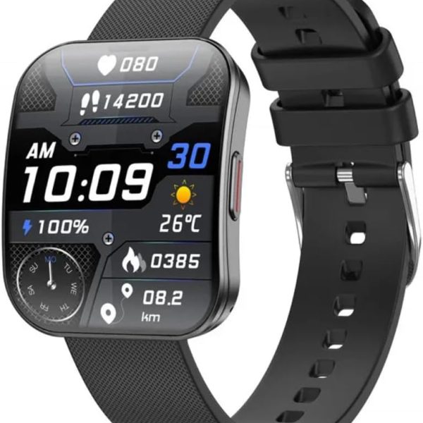 سوانك ساعة ذكية للياقة البدنية بشاشة منحنية رفيعة للغاية مع مراقب لمعدل ضربات القلب، شاشة ملونة 1.7 انش، سوار سيليكون اسود، تتبع النشاط، مستشعر درجة الحرارة، ساعة ذكية رياضية رقمية (اسود)