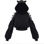 سترة كاواي بقلنسوة يابانية لطيفة بازرار مكشوفة بازرار للنساء من زد زد بي ال اي (اللون: اسود، المقاس: M)