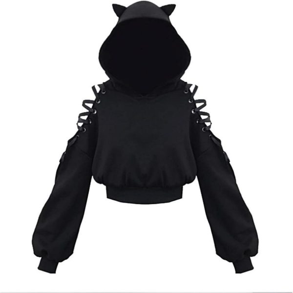 سترة كاواي بقلنسوة يابانية لطيفة بازرار مكشوفة بازرار للنساء من زد زد بي ال اي (اللون: اسود، المقاس: M)