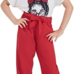 طقم مكون من تيشرت وبنطلون مطبوع عليه Happy Girl'S Day للبنات بعمر 8 سنوات من ستايلي، لون احمر