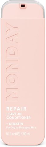 مونداي هير كير بلسم ريبير ليف ان بالكيراتين وزيت الجوجوبا وبروتين القمح وزبدة الكاكاو والارغان وزيت اللوز الحلو للشعر الجاف والتالف 150 مل