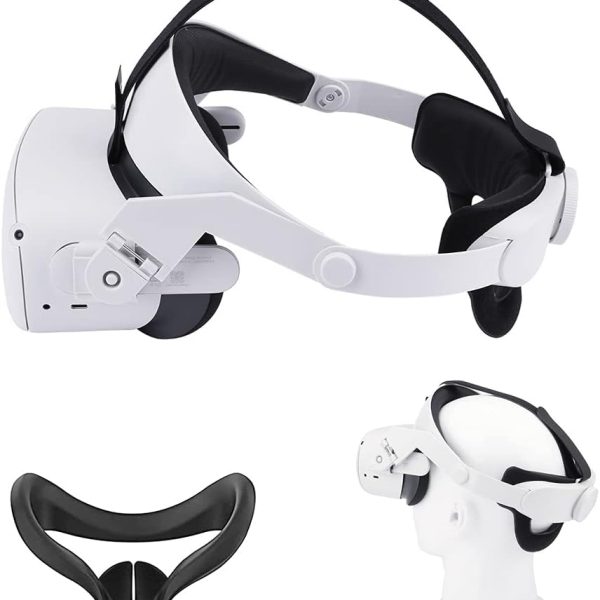 حزام اوكيولوس كويست 2 هالو وغطاء وجه سيليكون - بديل قابل للتعديل لسوار كويست 2 ايليت - يخفف ضغط الوجه بلمسة مريحة - ملحقات اوكيولوس كويست 2 في ار حزام راس (ابيض)