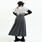 ⁦تنورة طويلة بكسرات للنساء من سي بي واي بي سي ار دي، تنورة كاجوال بقصة ايه لاين عالية الخصر بتصميم نحيف صيفي عصري للبنات في المدرسة، تنورة بطول الركبة للنساء⁩ - الصورة ⁦7⁩