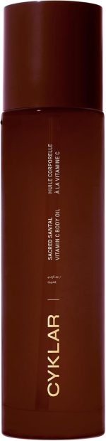 زيت الجسم بفيتامين سي للنساء والرجال من سيكلار، سيروم مرطب معطر للجسم برائحة سانتال لبشرة متوهجة. مغذي ومرطب بعد الاستحمام والعناية بالبشرة في الحمام، 4.2 اونصة سائلة