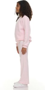 ⁦نيو بلانس طقم مكون من قطعتين للبنات - سويت شيرت بقبة دائرية ضيقة وسروال ضيق واسع، ملابس رياضية فاخرة من القطن الناعم المخلوط والصوف⁩ - الصورة ⁦2⁩