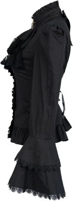 ⁦بلوزة فيكتوريان للنساء، قميص لوليتا قوطي عتيق بأكمام طويلة بلوزات مكشكشة لوتس⁩ - الصورة ⁦4⁩