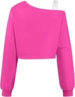 ⁦سويت شيرت مكشوف الكتفين للبنات باكمام طويلة بتصميم لطيف غير متماثل من ايكولالا⁩ - الصورة ⁦2⁩