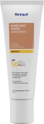 RE' EQUIL Sheer Zinc Tinted Sunscreen 50g SPF 50 PA+++ - 100% Mineral Sunscreen Cream