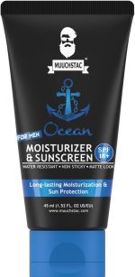 ماتشاستاك كريم مرطب وواقي من الشمس للرجال من اوشن بمظهر مات بعامل حماية من الشمس 18+ مع خرز الكركم والصبار، غير لاصق ومقاوم للماء، 45 مل