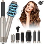 بيونتي فرشاة مجفف شعر 6 في 1، مجموعة فرش احترافية بالهواء الساخن بالهواء الساخن 60000 دورة في الدقيقة مجفف شعر قوي ايوني سالب، اداة تجعيد هواء قابلة للفصل، ادوات تصفيف الشعر لتجفيف وتجعيد الشعر