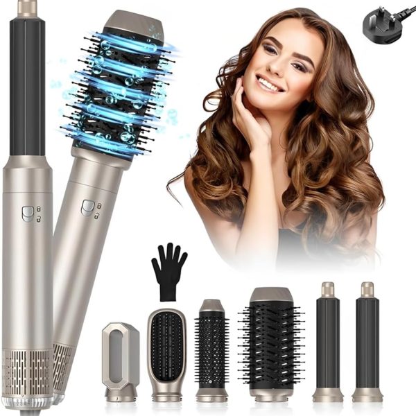 بيونتي فرشاة مجفف شعر 6 في 1، مجموعة فرش احترافية بالهواء الساخن بالهواء الساخن 60000 دورة في الدقيقة مجفف شعر قوي ايوني سالب، اداة تجعيد هواء قابلة للفصل، ادوات تصفيف الشعر لتجفيف وتجعيد الشعر