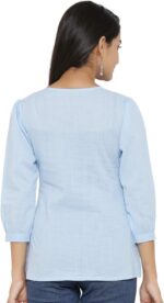 ⁦ياش غاليري بلوزة قطنية مطرزة للنساء (ازرق فاتح، مقاس L)⁩ - الصورة ⁦4⁩