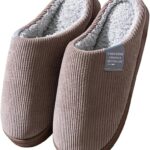 شبشب منزلي من القطن للرجال والنساء، شبشب منزلي داخلي من الميموري فوم، قطن دافئ للخريف والشتاء، شبشب مريح مضاد للانزلاق للاستخدام الداخلي والخارجي (اللون: بني، المقاس: 42/43