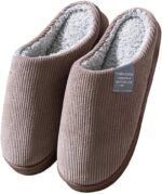 شبشب منزلي من القطن للرجال والنساء، شبشب منزلي داخلي من الميموري فوم، قطن دافئ للخريف والشتاء، شبشب مريح مضاد للانزلاق للاستخدام الداخلي والخارجي (اللون: بني، المقاس: 42/43