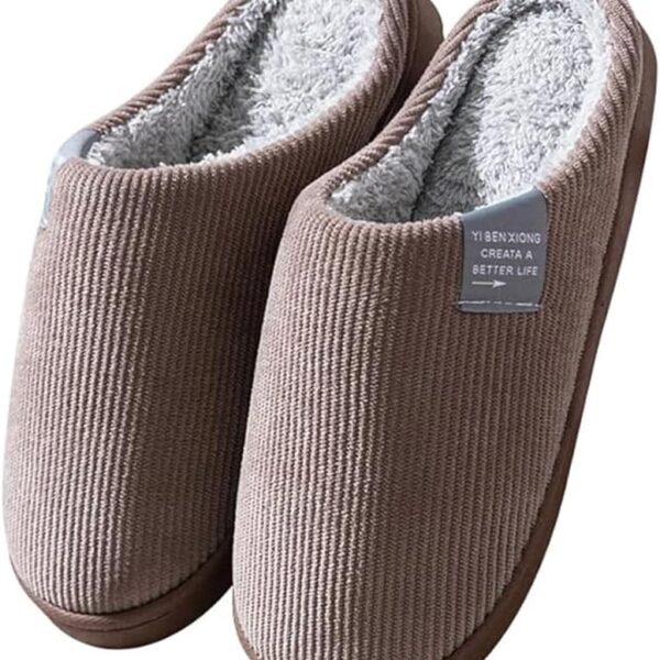 شبشب منزلي من القطن للرجال والنساء، شبشب منزلي داخلي من الميموري فوم، قطن دافئ للخريف والشتاء، شبشب مريح مضاد للانزلاق للاستخدام الداخلي والخارجي (اللون: بني، المقاس: 42/43