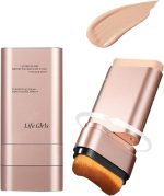 2 In 1 Anti Wrinkle Foundation Stick, Flawless Eraser Foundation Stick- Hydrating Lightweight, Double Head Fou-ndation Make Up with Brush,Multi-Use Face Makeup Contour St-ick (Natural Color)