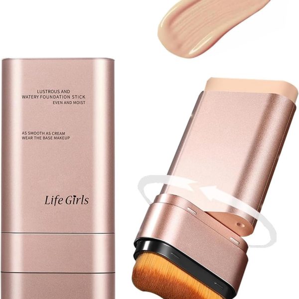 2 In 1 Anti Wrinkle Foundation Stick, Flawless Eraser Foundation Stick- Hydrating Lightweight, Double Head Fou-ndation Make Up with Brush,Multi-Use Face Makeup Contour St-ick (Natural Color)