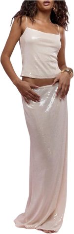 ⁦بلوزة بحمالات رفيعة مزينة بالترتر للنساء من جورجليتر، بلوزة بدون اكمام بقصة ضيقة للحفلات الليلية⁩ - الصورة ⁦5⁩