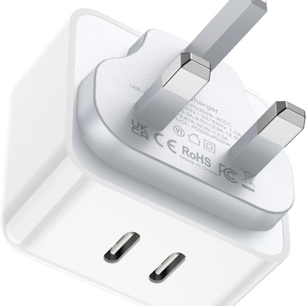 اييونوس شاحن USB C PD 40 واط بمنفذين شاحن ايفون سريع محول شاحن متعدد النوع C شاحن حائط USB لايفون 17 16 15 14، ايباد برو/اير، جالكسي S24 S23 S22، ماك بوك برو/اير، لابتوب ديل اتش بي