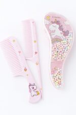 Unicorn Hair Care Set, Pink Detangling Brush with Moving Beads and 3 Combs, Kawaii Princess Theme Girls Hair brush set Girls