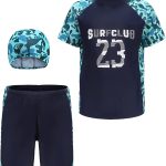 ماو بدلة سباحة للاولاد للحماية من الطفح الجلدي بعامل حماية من الاشعة فوق البنفسجية 50+، طقم ملابس سباحة من 3 قطع للحماية من الشمس