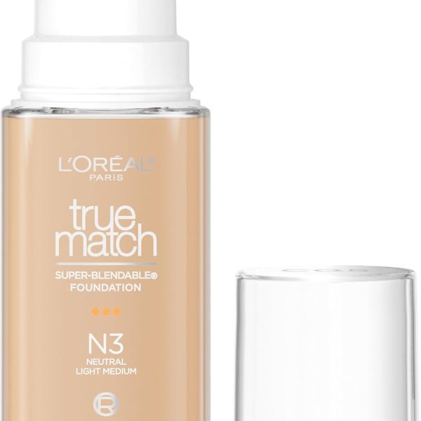 لوريال باريس كريم اساس سائل قابل للمزج من ترو ماتش، تغطية متوسطة مع عامل حماية من الشمس 17، N3، فاتح متوسط، 1 اونصة سائلة