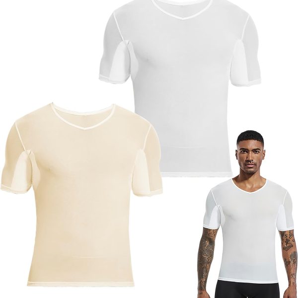 تي شيرت رجالي مضاد للتعرق، قميص شبكي للرجال، قمصان تحت الابط مضادة للتعرق من قطعتين، ملابس داخلية واقية للرجال (مقاس M، مناسب لوزن 65-80 كجم)