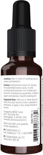 ⁦ناو زيت النيم النقي 100% من فودز سوليوشنز، مصنوع من زيت بذور النيم ازاديراشتا انديكا، يخفف بشكل طبيعي من التهيج ومشاكل البشرة الاخرى، 1 اونصة، المكونات: زيت نيم نقي 100%⁩ - الصورة ⁦2⁩