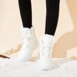 ⁦جزمة دافئة مبطنة بالفرو لمنتصف الساق للنساء، احذية مقاومة للماء للشتاء والثلوج، احذية قتالية برباط غير قابلة للانزلاق⁩ - الصورة ⁦6⁩