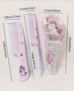⁦Unicorn Hair Care Set, Pink Detangling Brush with Moving Beads and 3 Combs, Kawaii Princess Theme Girls Hair brush set Girls⁩ - الصورة ⁦4⁩