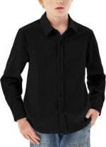 قميص رسمي باكمام طويلة وقبة كلاسيكية بازرار سفلية للاولاد مناسب للمدرسة من عمر 5-14 سنة