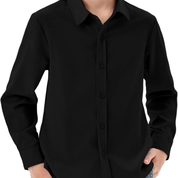 قميص رسمي باكمام طويلة وقبة كلاسيكية بازرار سفلية للاولاد مناسب للمدرسة من عمر 5-14 سنة