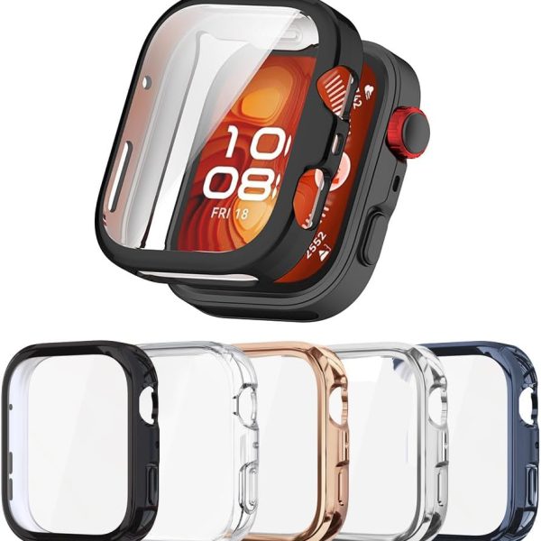 جراب ساعة واقي شاشة متوافق مع ساعة هواوي فيت 4، غطاء ساعة رفيع للغاية من البولي يوريثين الحراري عالي الدقة (5 قطع)