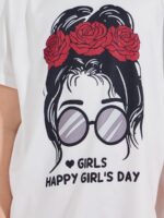 ⁦طقم مكون من تيشرت وبنطلون مطبوع عليه Happy Girl'S Day للبنات بعمر 8 سنوات من ستايلي، لون احمر⁩ - الصورة ⁦5⁩