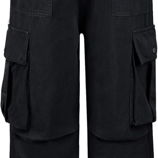 سيور بنطلون كارجو للبنات بخصر مرن مع جيوب متعددة من القطن، ملابس الشارع الشارع، ملابس كاجوال للعب المدرسي