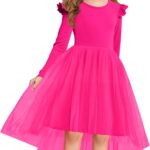 هالو مونينغ فساتين توتو للبنات الصغيرات من التول اللطيف بتصميم خريفي مكشكش واكمام طويلة وحافة مرتفعة ومنخفضة، فستان 5-14 سنة