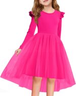 هالو مونينغ فساتين توتو للبنات الصغيرات من التول اللطيف بتصميم خريفي مكشكش واكمام طويلة وحافة مرتفعة ومنخفضة، فستان 5-14 سنة