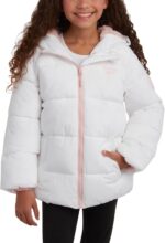 ريبوك جاكيت شتوي للبنات - معطف باركا مبطن ثقيل الوزن - جاكيت تزلج مبطن بصوف الشيربا للبنات (4-16)