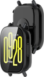 ⁦سكيدو جراب مع شاشة حماية من الزجاج المقوى متوافق مع ساعة ريدمي ووتش 5 اكتيف، جراب حماية كامل من البولي كربونات الصلب لحماية الوجه لساعة ريدمي ووتش 5 اكتيف (اسود)⁩ - الصورة ⁦5⁩